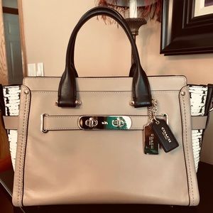 Large Coach Taupe color block satchel